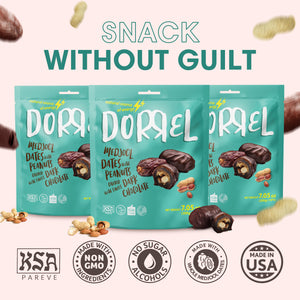 3 PACK Belgian dark Chocolate covered medjool Date stuffed with salted Peanuts