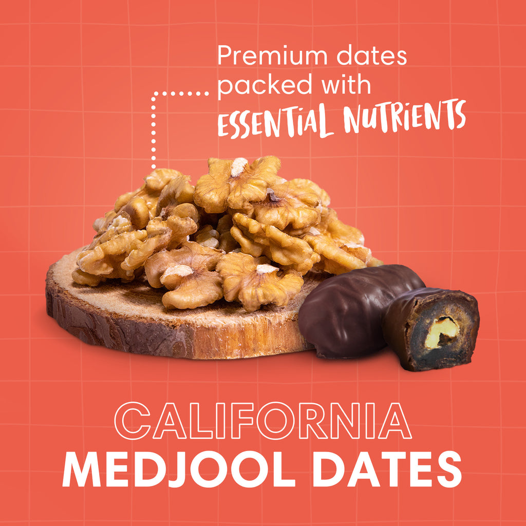 3 PACK Belgian dark Chocolate covered medjool Date stuffed with Walnuts