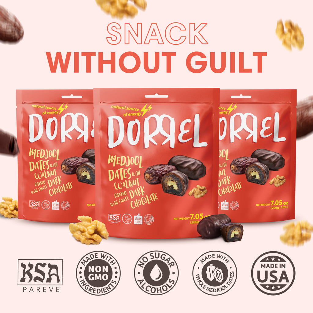 3 PACK Belgian dark Chocolate covered medjool Date stuffed with Walnuts