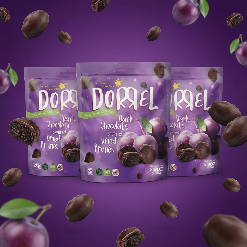 3 PACK Dark Chocolate Covered Dried Prunes - Nutritious and Sweet Snacks