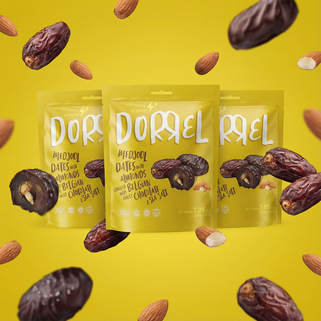 3 PACK Belgian dark Chocolate covered medjool Date stuffed with salted Almond