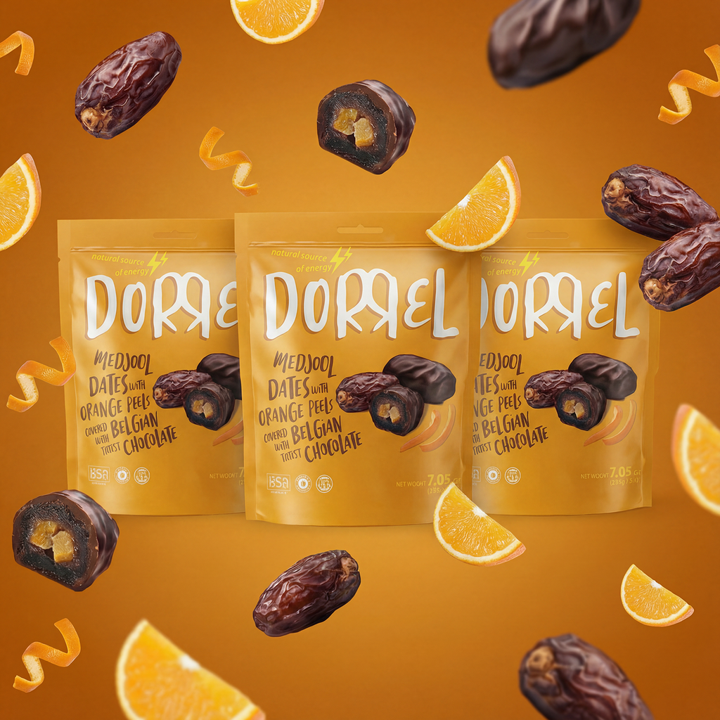 3 PACK Belgian dark Chocolate covered medjool Date stuffed with Orange Peel