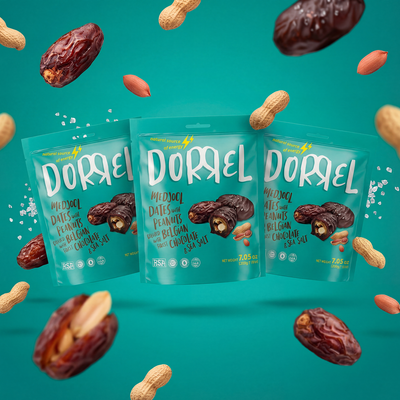 3 PACK Belgian dark Chocolate covered medjool Date stuffed with salted Peanuts