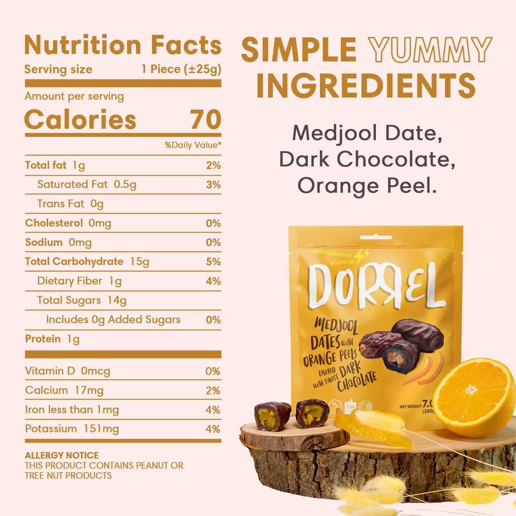 3 PACK Belgian dark Chocolate covered medjool Date stuffed with Orange Peel