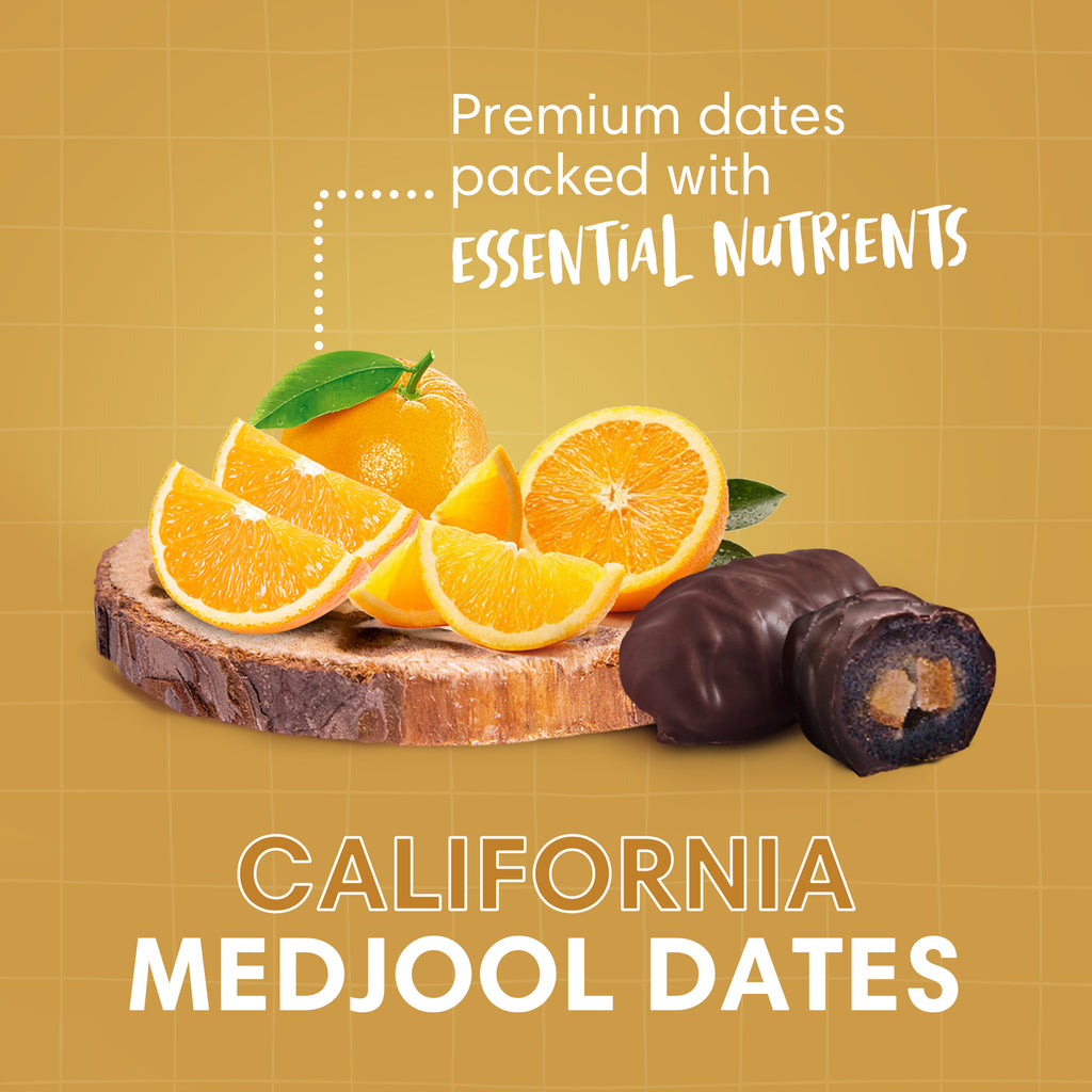 3 PACK Belgian dark Chocolate covered medjool Date stuffed with Orange Peel