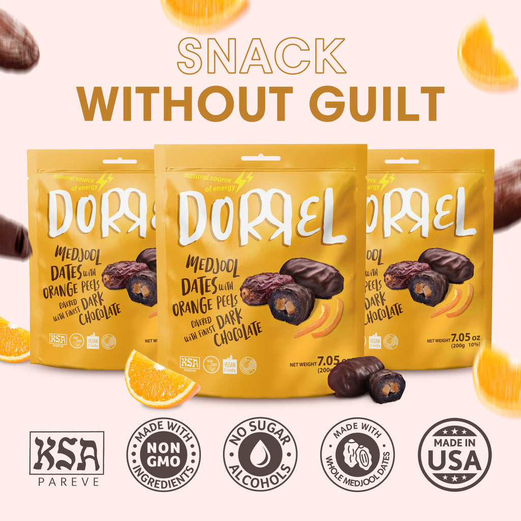 3 PACK Belgian dark Chocolate covered medjool Date stuffed with Orange Peel